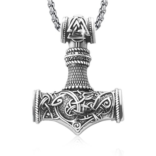 Sterling Silver Thor's Hammer Pendant Necklace with Rope Chain for Men