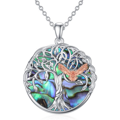 Sterling Silver Two-tone Abalone Shellfish Eagle Pendant Necklace