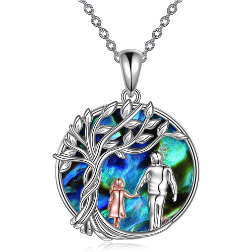 Sterling Silver Two-tone Abalone Shellfish Father & Daughter Pendant Necklace