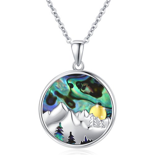 Sterling Silver Two-tone Abalone Shellfish Mountains & Mustard Seeds Pendant Necklace