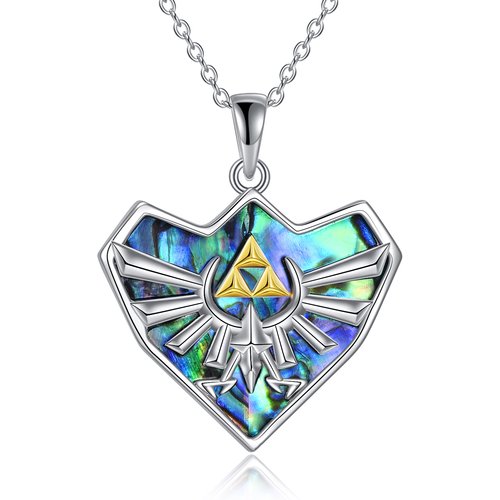 Sterling Silver Two-tone Abalone Shellfish Triforce Pendant Necklace