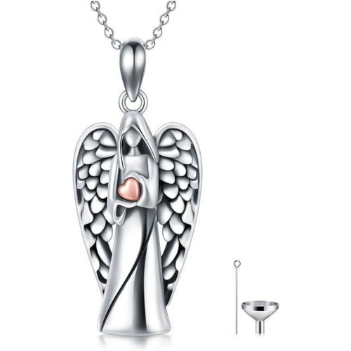 Sterling Silver Two-tone Angel Wing & Heart Urn Necklace for Ashes