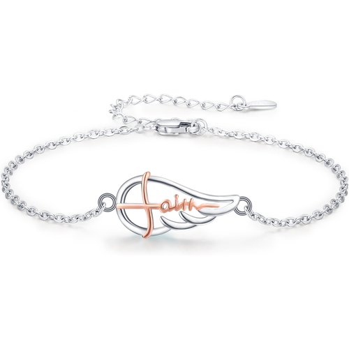 Sterling Silver Two-tone Angel Wing Charm Bracelet with Engraved Word