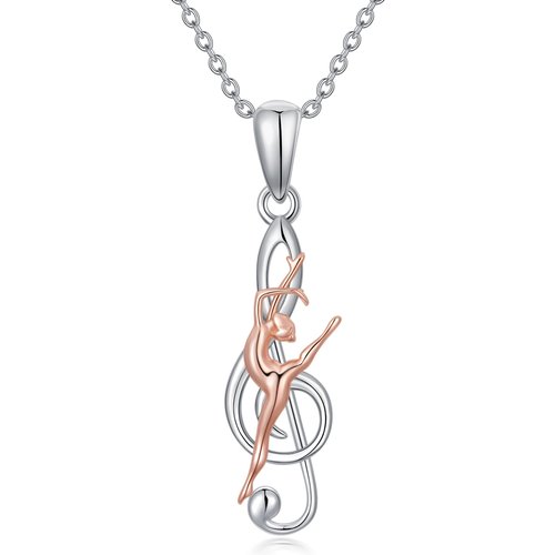 Sterling Silver Two-tone Ballet Dancer & Music Symbol Pendant Necklace