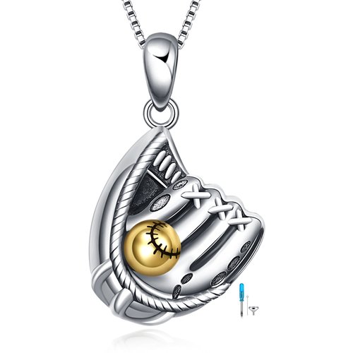Sterling Silver Two-tone Baseball Urn Necklace for Ashes