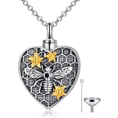 Sterling Silver Two-tone Bee & Heart Urn Necklace for Ashes
