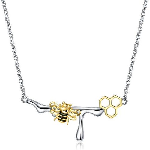 Sterling Silver Two-tone Bee Pendant Necklace