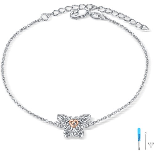 Sterling Silver Two-tone Butterfly & Celtic Knot Urn Bracelet for Ashes