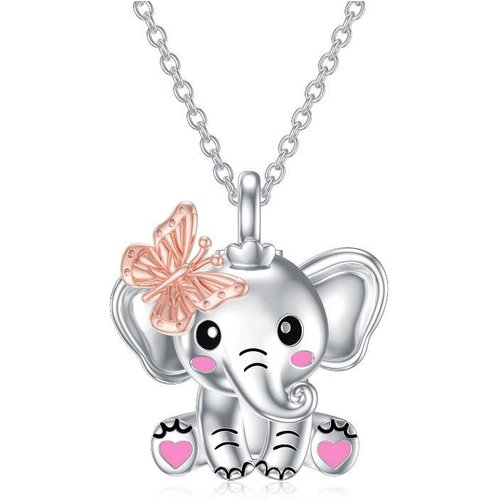 Sterling Silver Two-tone Butterfly & Elephant Urn Necklace for Ashes