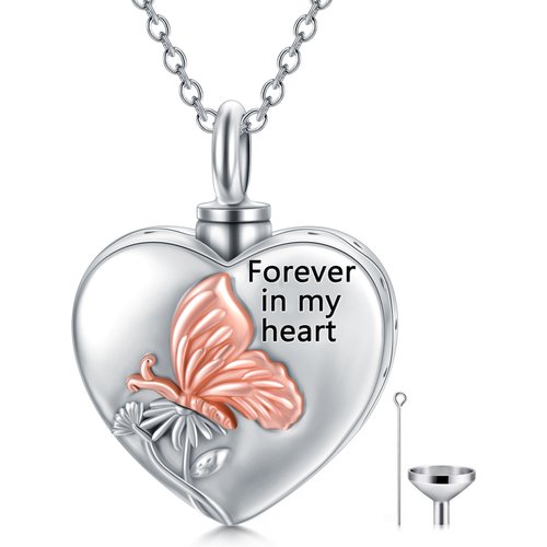 Sterling Silver Two-tone Butterfly & Flower Urn Necklace for Ashes