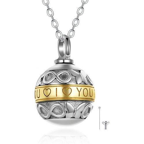 Sterling Silver Two-tone Butterfly & Infinity Symbol Urn Necklace for Ashes with Engraved Word