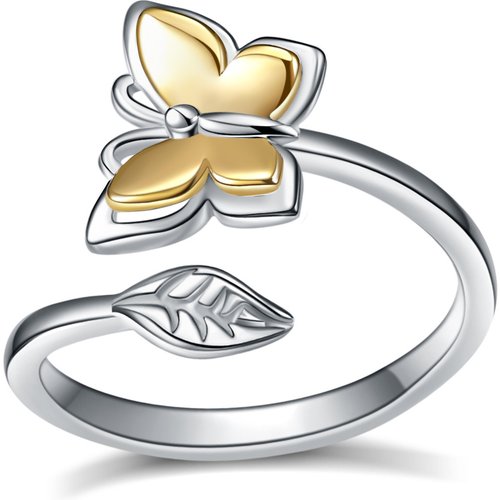 Sterling Silver Two-tone Butterfly Open Ring