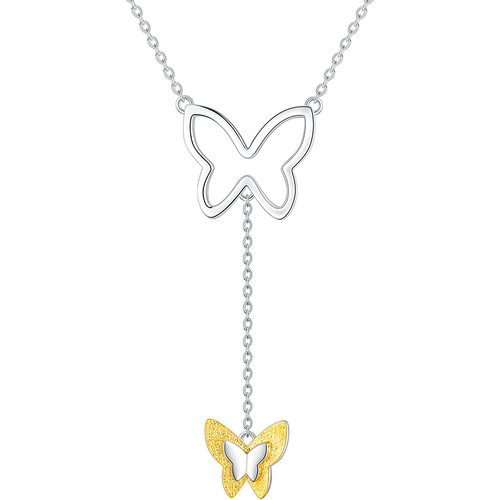 Sterling Silver Two-tone Butterfly Pendant Necklace