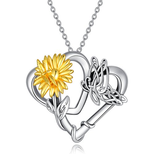 Sterling Silver Two-Tone Butterfly & Sunflower With Heart Pendant Necklace For Women Best Sister