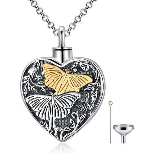 Sterling Silver Two-tone Butterfly Urn Necklace for Ashes