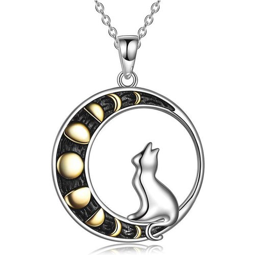 Sterling Silver Two-tone Cat Pendant Necklace