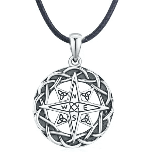 Sterling Silver Two-tone Celtic Knot & Compass Pendant Necklace
