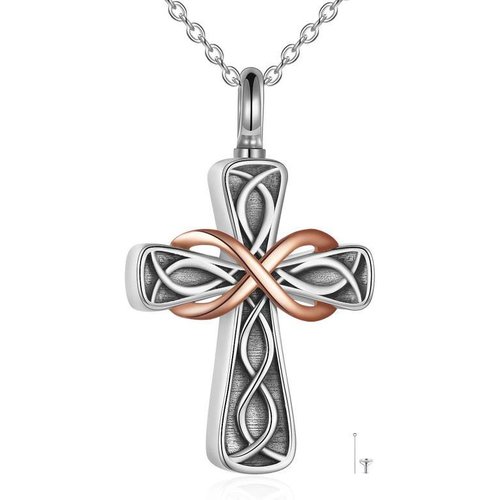 Sterling Silver Two-tone Celtic Knot Cross & Infinity Symbol Urn Necklace for Ashes