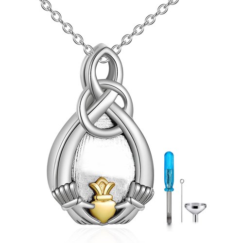 Sterling Silver Two-tone Celtic Knot & Infinity Symbol Urn Necklace for Ashes