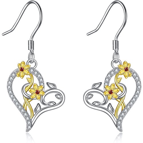Sterling Silver Two-tone Circular Shaped Cubic Zirconia Daffodil Drop Earrings