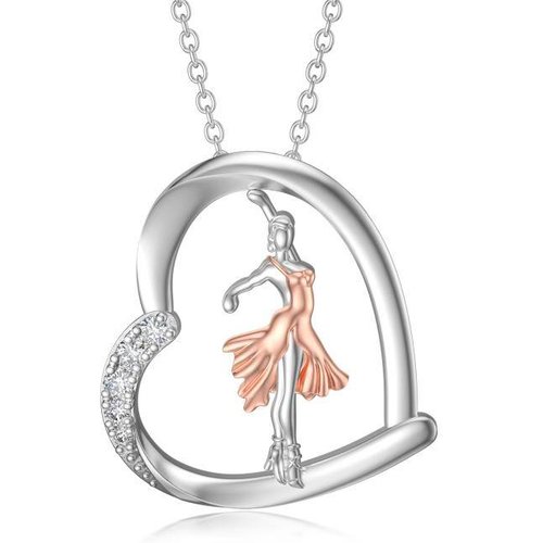 Sterling Silver Two-tone Circular Shaped Dancing Girl Pendant Necklace