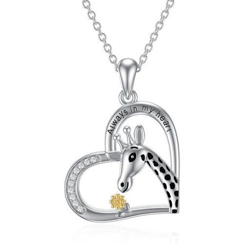 Sterling Silver Heart Giraffe Sunflower Pendant Necklace Engraved Always In My Heart