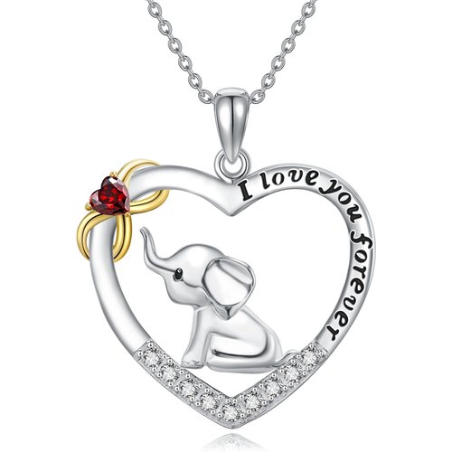 Sterling Silver Two-Tone Heart Cubic Zirconia Elephant Infinity Symbol Pendant Necklace With Engraved Word For Women Best Friends