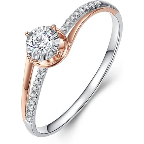 Sterling Silver Two-tone Round Shaped Moissanite Round Wedding Ring