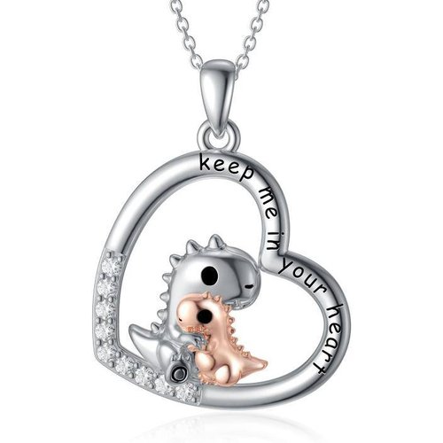 Sterling Silver Two-tone Circular Shaped Cubic Zirconia Pendant Necklace with Engraved Word