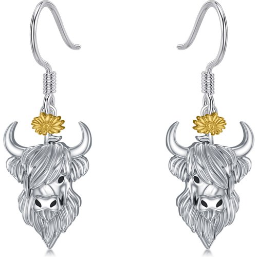Sterling Silver Two-tone Cow Drop Earrings