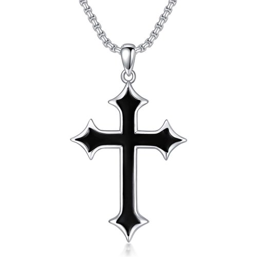Sterling Silver Two-tone Cross Pendant Necklace for Men