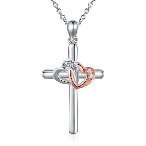 Sterling Silver Two-tone Cross Pendant Necklace