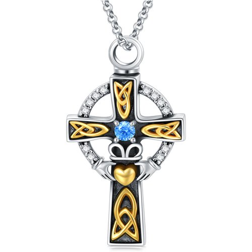 Sterling Silver Two-Tone Cubic Zirconia Cross Urn Necklace For Ashes For Men