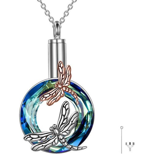 Sterling Silver Two-tone Crystal Dragonfly Urn Necklace for Ashes
