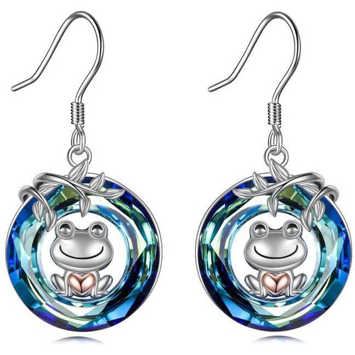 Sterling Silver Two-tone Crystal Frog Drop Earrings