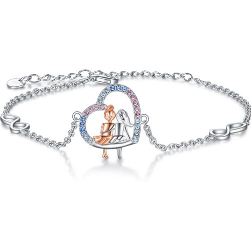 Sterling Silver Two-Tone Sisters & Heart & Infinity Symbol Bracelet Gift For Sisters