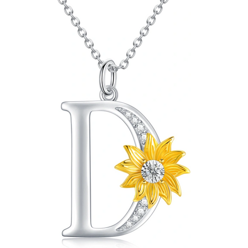 Sterling Silver Two-tone Crystal Sunflower Pendant Necklace