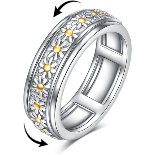 Sterling Silver Two-tone Daisy Spinner Ring
