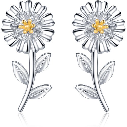 Sterling Silver Two-tone Daisy Stud Earrings