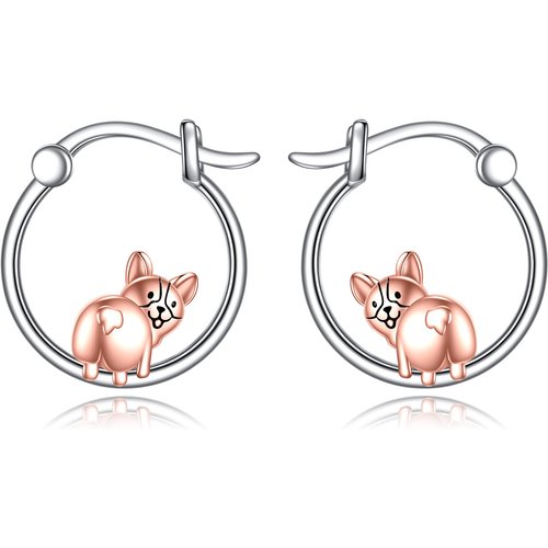 Sterling Silver Two-tone Dog Hoop Earrings