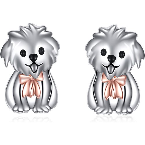 Sterling Silver Two-tone Dog Stud Earrings