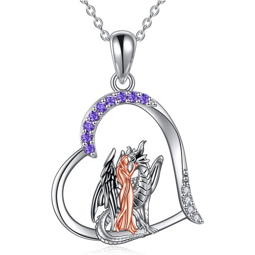 Sterling Silver Two-tone Cubic Zirconia Dragon Pendant Necklace
