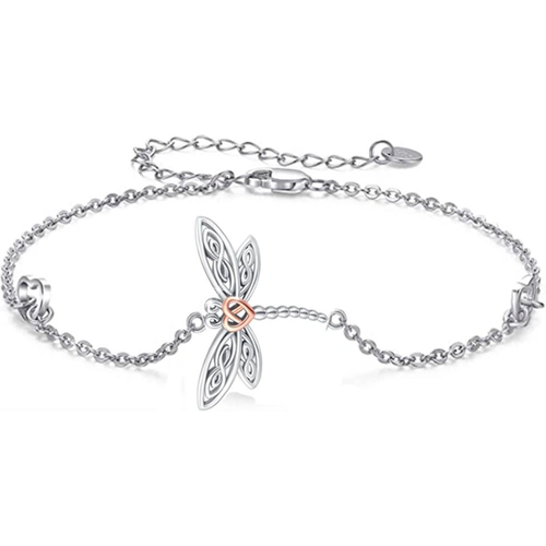 Sterling Silver Two-tone Dragonfly Charm Bracelet
