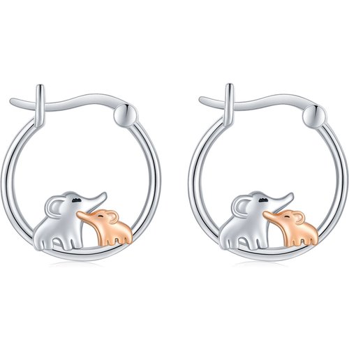 Sterling Silver Two-tone Elephant Hoop Earrings