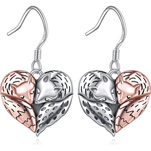 Sterling Silver Two-tone Fox Drop Earrings