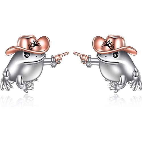 Sterling Silver Two-tone Frog Stud Earrings