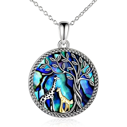Sterling Silver Two-tone Giraffe & Tree Of Life Necklace for Women Men