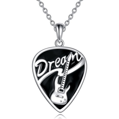 Sterling Silver Two-tone Guitar Pendant Necklace