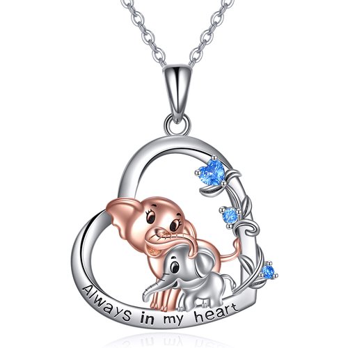 Sterling Silver Two-Tone Heart Cubic Zirconia Elephant Pendant Necklace For Women
