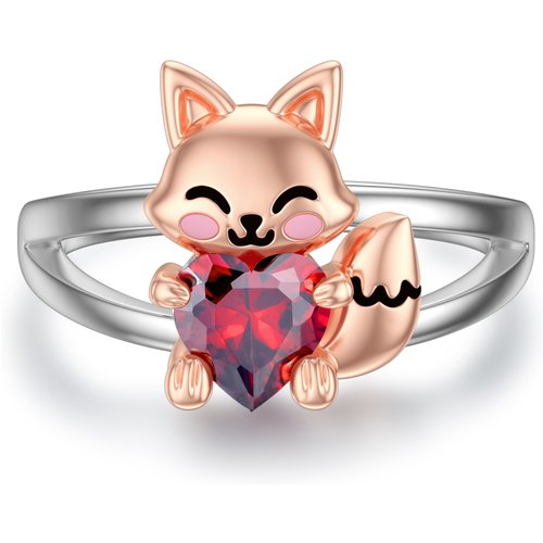 Sterling Silver Two-tone Heart Shaped Cubic Zirconia Fox Ring